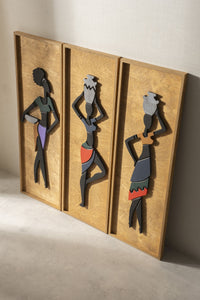 WoodAfrican  - Afrika Kadınları Ayo - Esi - Nia (Kabartma - Ceviz)