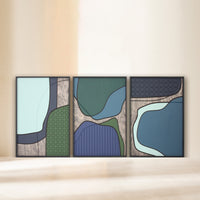 WoodDesign Nature 3 parça ahşap duvar tablosu seti mavi yeşil