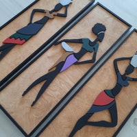 WoodAfrican  - Afrika Kadınları Ayo - Esi - Nia (Kabartma - Ceviz)