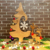 WoodColor - Yılbaşı Ağacı III + 2 Geyik Figürü - El Yapımı – WoodBoz