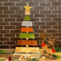 Yılbaşı Ağacı - Turuncu Kahverengi Yeşil + 2 Geyik Figürü